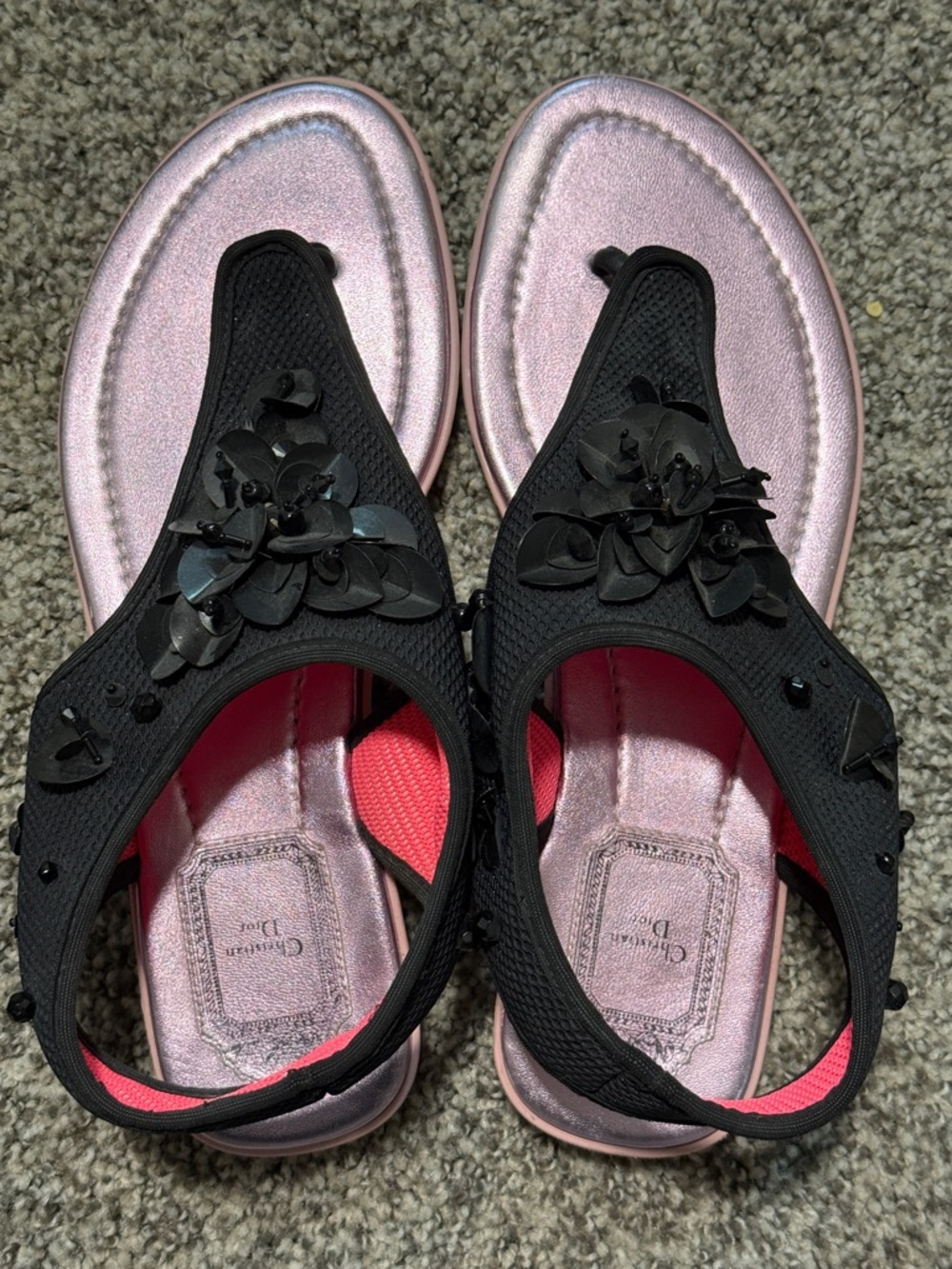 Christian Dior Black Sandals with Pink Metallic Footbed - Picture 6 of 12